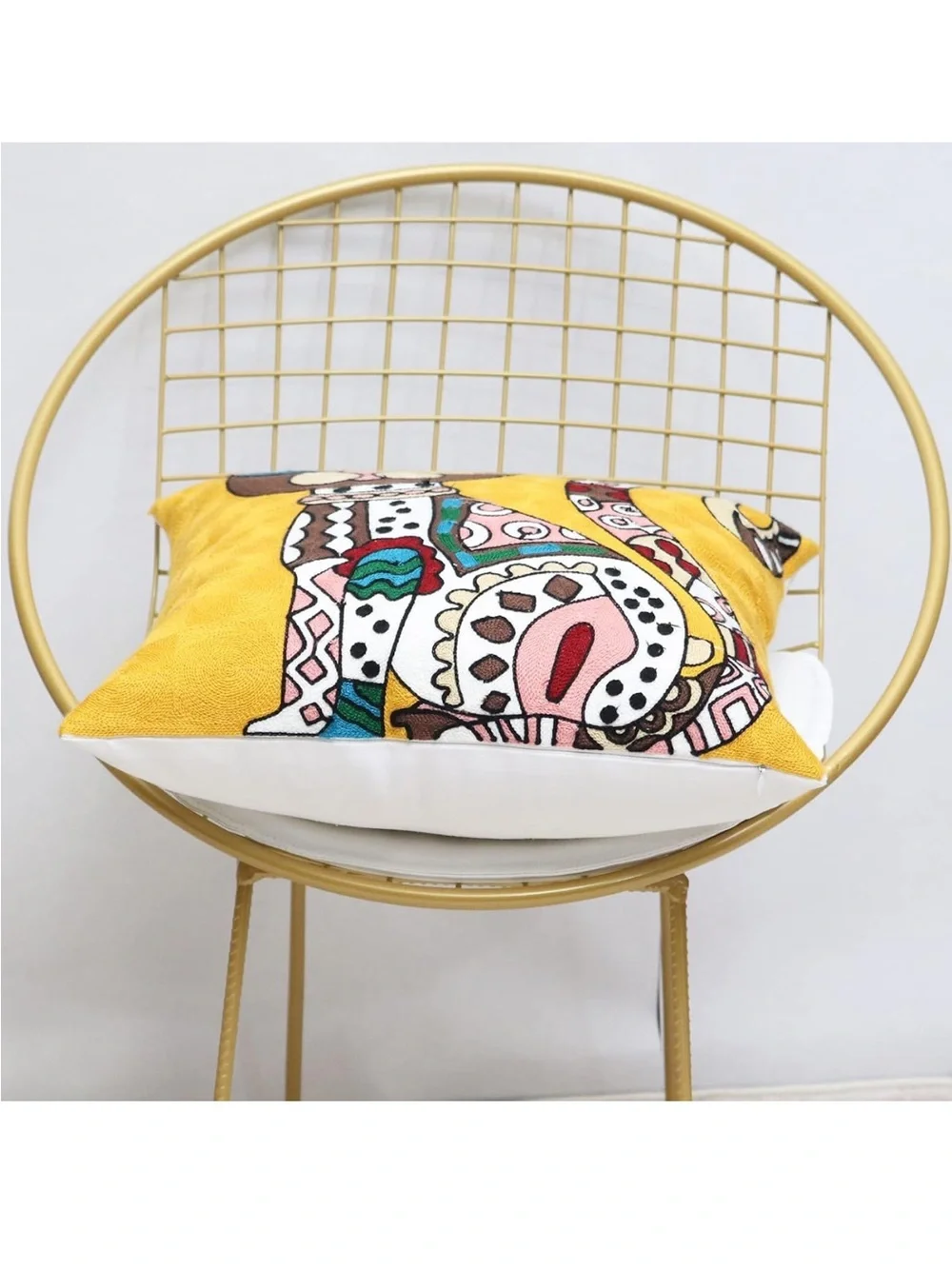 Egyptian Cat Mom Funky Hand Woven 18x18 Cat Pillow cover Yellow gift